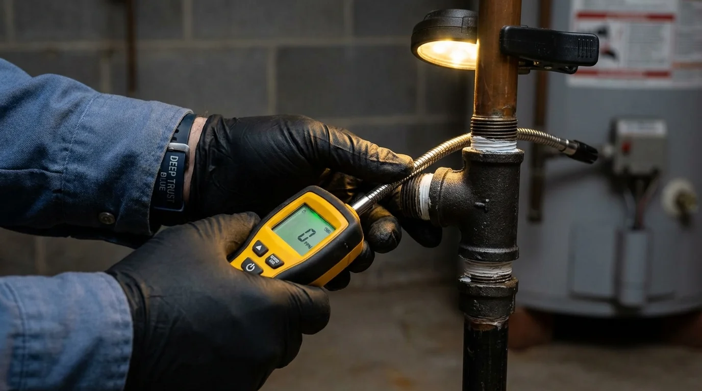 Gas leak detection with electronic sniffer by Johns Plumbing LLC in Parshall