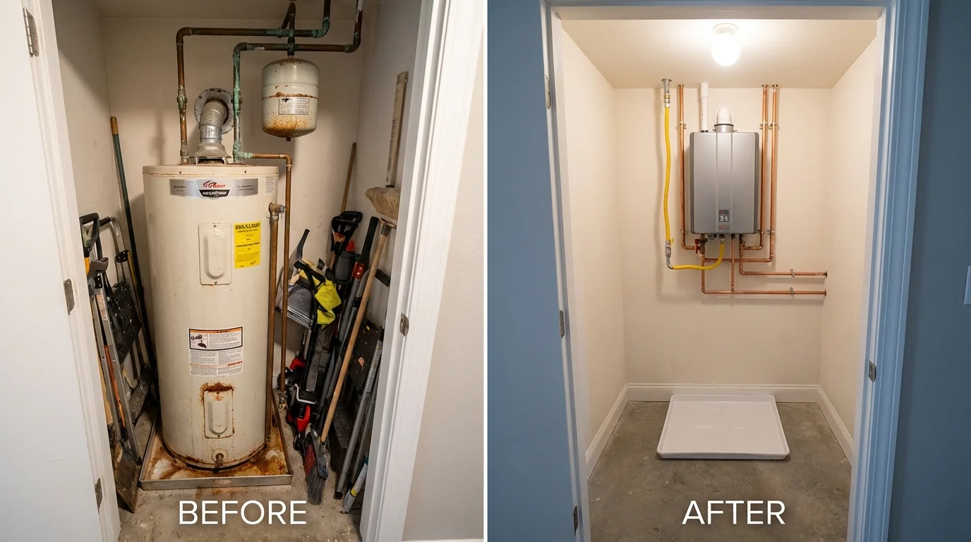 Tank water heater versus wall-mounted tankless unit comparison for Parshall, ND homeowners